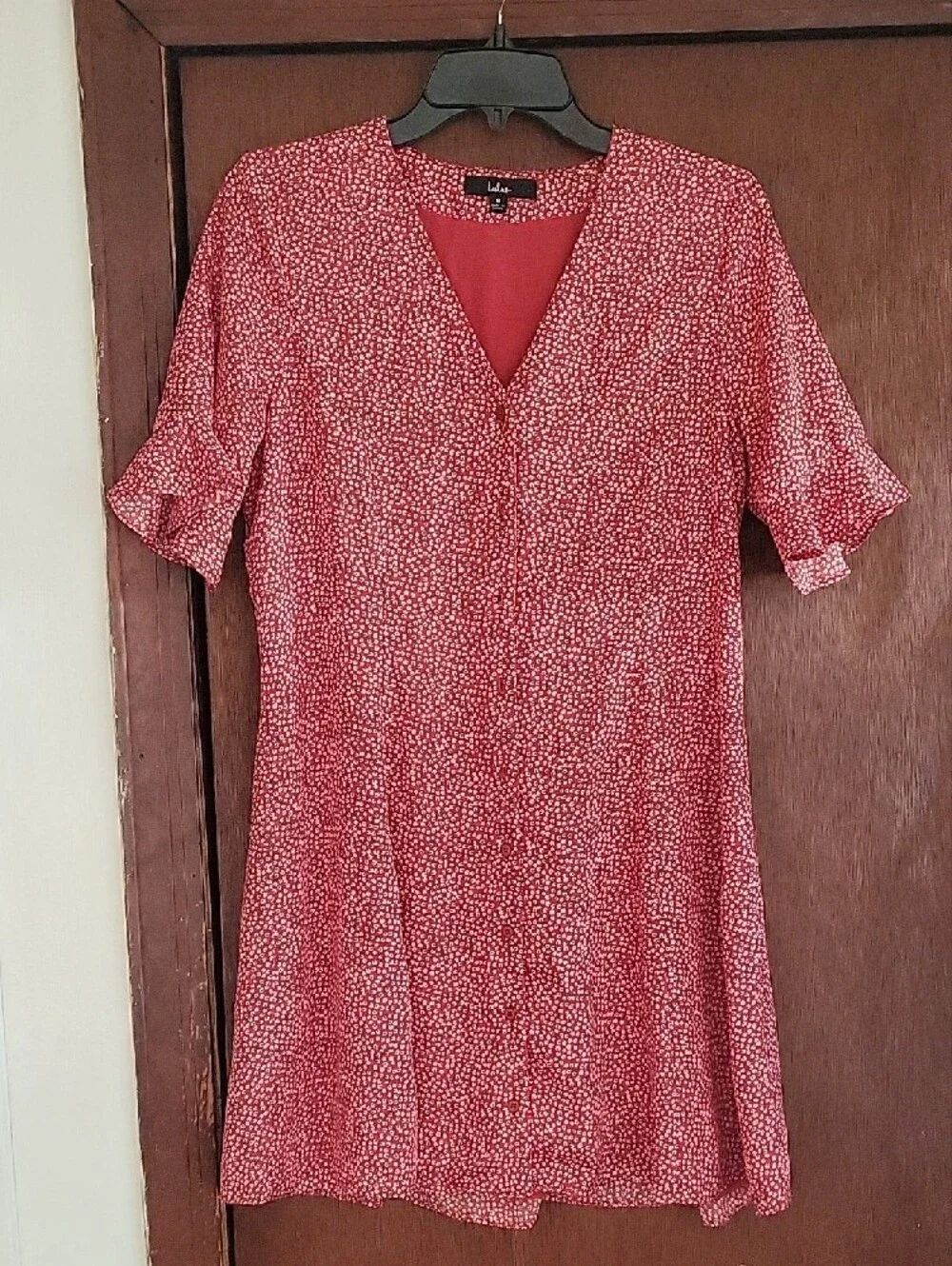 Lulu's Rustic Red Printed Button-Front Mini Dress - Picture 6 of 6